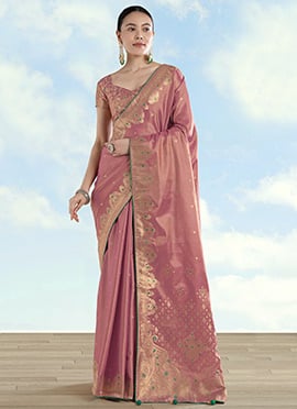 Graceful Light Pink Banarasi Tissue Silk Paisley Zari Woven Saree