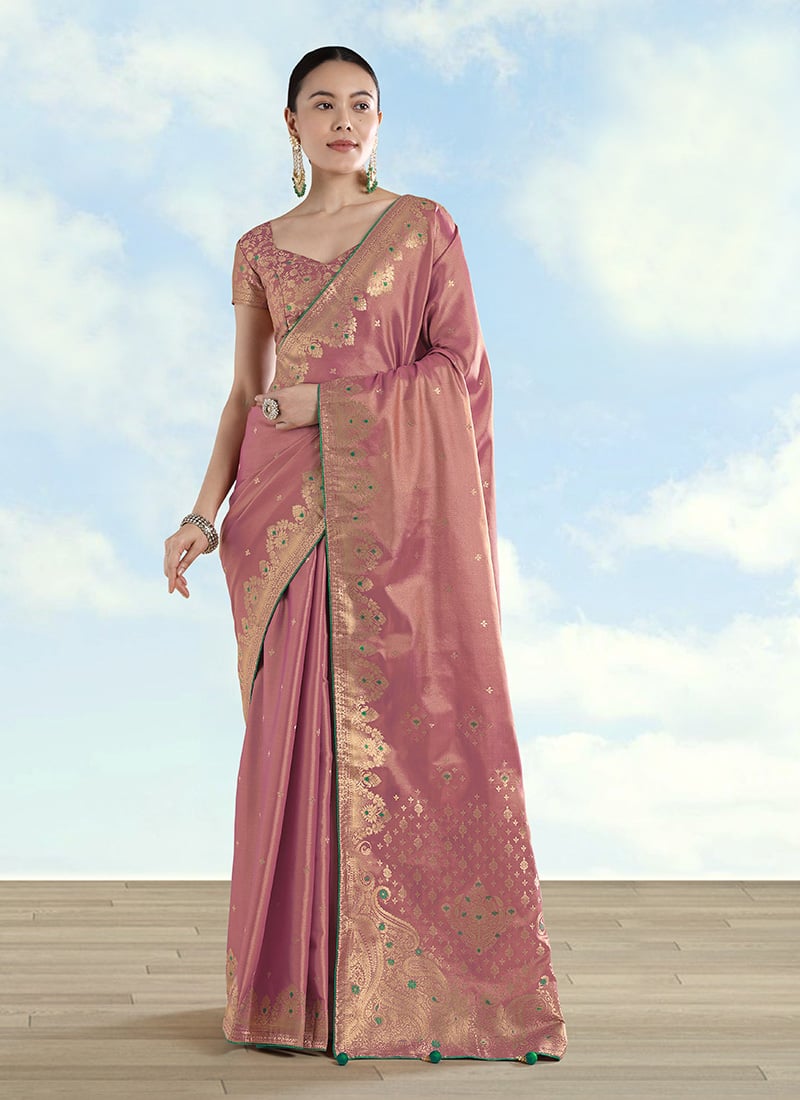Graceful Light Pink Banarasi Tissue Silk Woven Saree Festive Wear