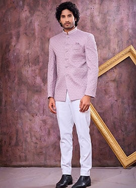 Graceful Light Purple Art Silk Thread Embroidered Bandhgala Jacket