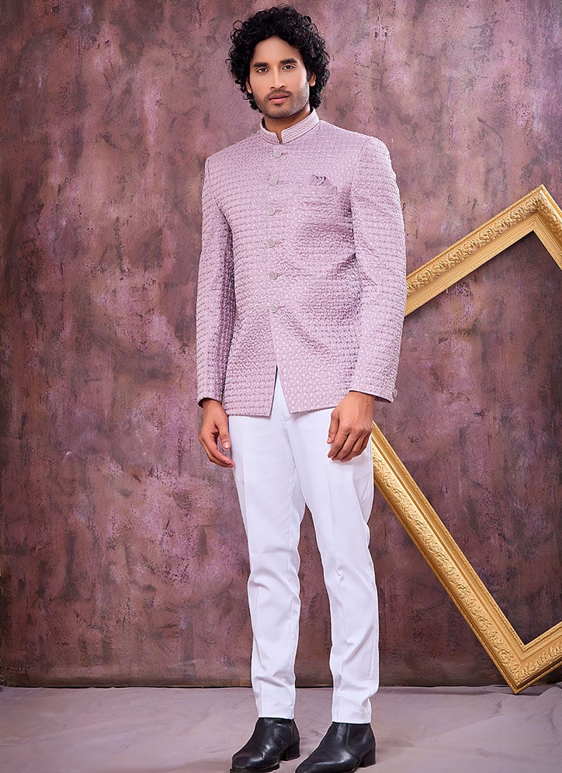 Graceful Light Purple Art Silk Thread Embroidered Bandhgala Jacket