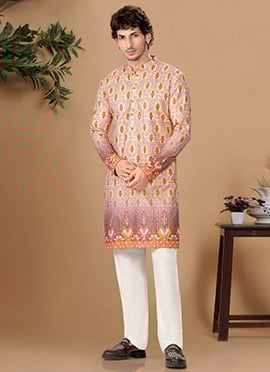 Graceful Light Purple Soft Cotton Sequins Embroidered Printed Kurta Pyjama