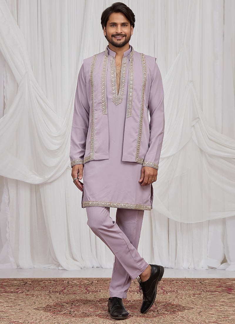 Graceful Lilac Armani Hand Embroidered Lace Bandi Set Wedding Wear