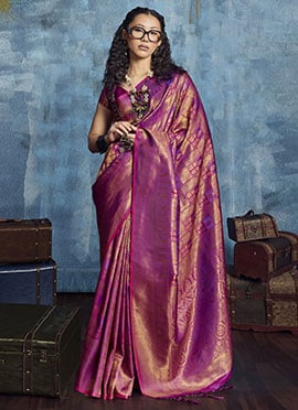 Graceful Magenta Silk Handloom Zari Weaving Saree
