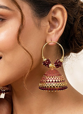 Graceful Maroon Beaded Jhumka