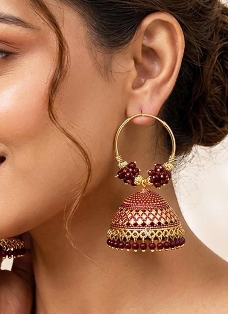 Graceful Maroon Beaded Jhumka