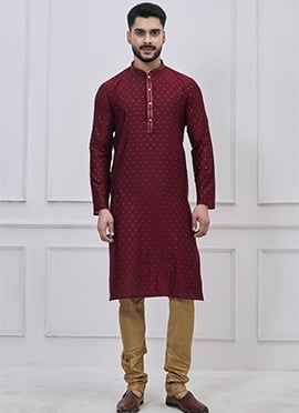Graceful Maroon Silk Zari Thread Kurta Pyjama