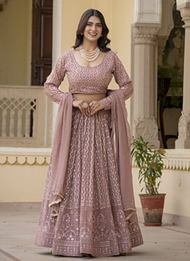 Graceful Mauve Faux Georgette Embroidered Sequins A Line Lehenga