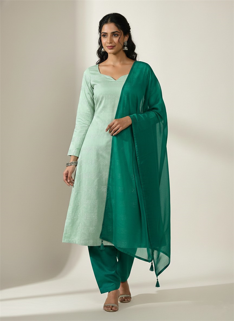 Graceful Mint Green Silk Stunning Suit Set  Festive Wear