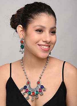 Graceful Multi Meenakari Stone Pendant Set
