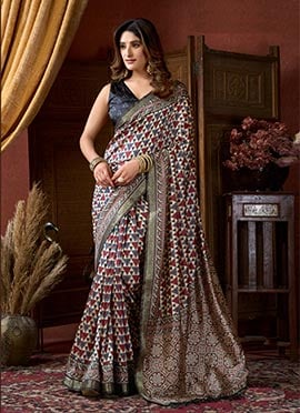 Graceful Multicolored Crepe Silk Jacquard Digital Print Saree