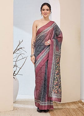 Graceful Multicolored Silk Blend Digital Print Saree