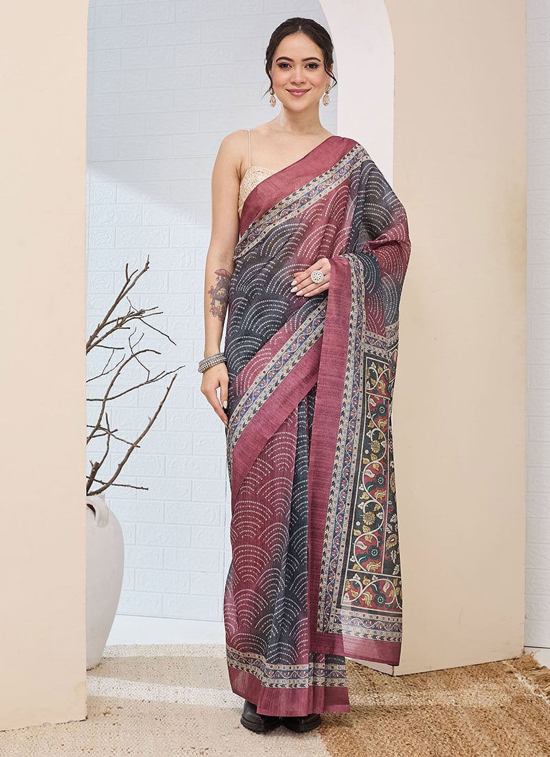Graceful Multicolored Silk Blend Digital Print Saree After Six Wear