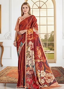 Graceful Multicolored Silk Crepe Digital Print Saree