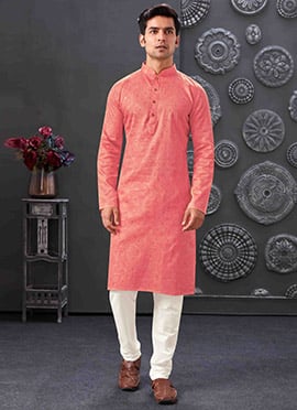 Graceful Peach Blend Printed Kurta Pyjama