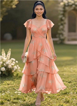 Graceful Peach Georgette Midi Dress