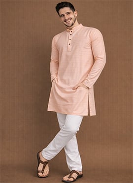 Graceful Peach Jacquard Silk Jacquard Kurta Pyjama