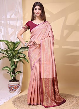 Graceful Peach Lichi Silk Jacquard Saree