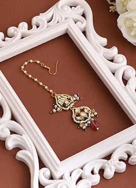 Graceful Pink Brass Kundan Beads Mangtikka