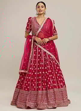 Graceful Pink Faux Georgette Sequins Zari Embroidered Umbrella Lehenga