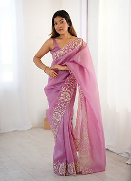 Graceful Pink Georgette Embroidered Saree