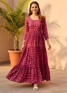 Graceful Pink Georgette Printed Fit And Flare Dress