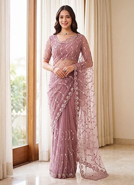Graceful Pink Net Sequins Saree