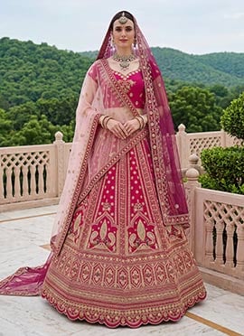 Graceful Pink Silk Embroidered Sequins Stones Zari Thread Umbrella Lehenga
