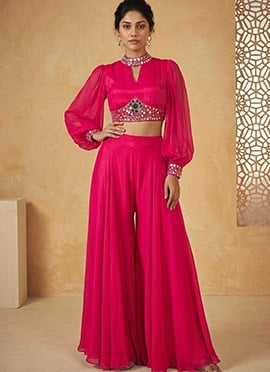 Graceful Pink Silk Zari Mirror Work Indo Western Set