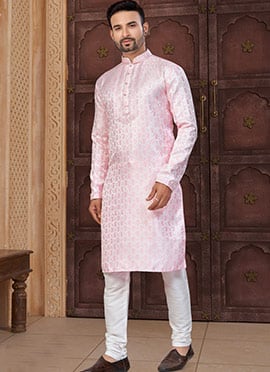 Graceful Pink Soft Banarasi Jacquard Stone Work Kurta Pyjama