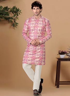 Graceful Pink Soft Cotton Sequins Embroidered Printed Kurta Pyjama