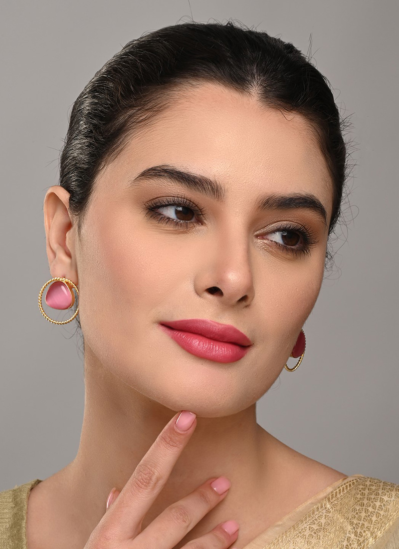 Graceful Pink Stone Hoops After Six Wear