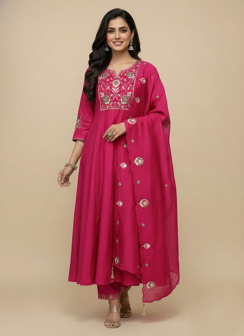 Graceful Pink Viscose Silk Embroidered Sequins Anarkali Suit Festive Wear