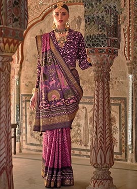 Graceful Pink Viscose Silk Saree With Traditional Rajwadi Motifs Print
