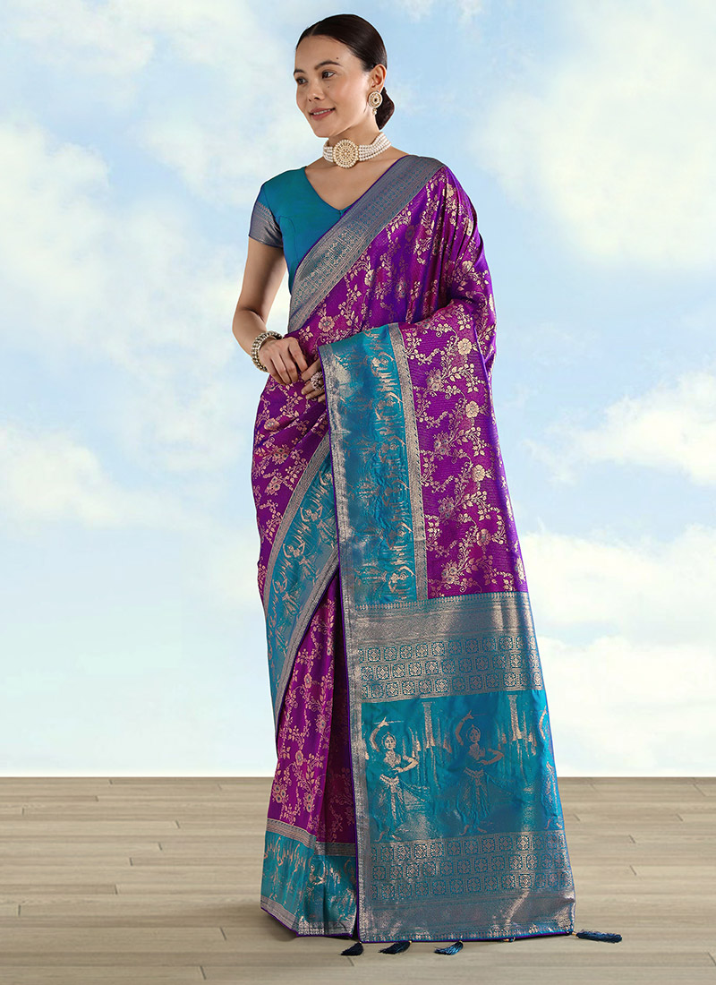 Graceful Purple Banarasi Silk Zari Woven Saree Festive Wear