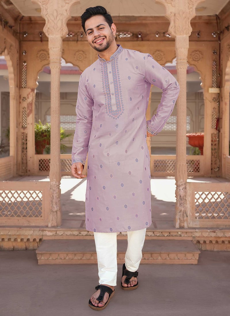 Graceful Purple Viscose Jacquard Traditional Kurta Pyjama Set Festive Wear
