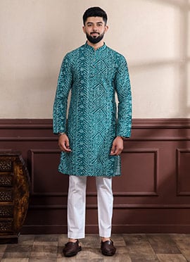 Graceful Rama Cotton Printed Kurta Pyjama