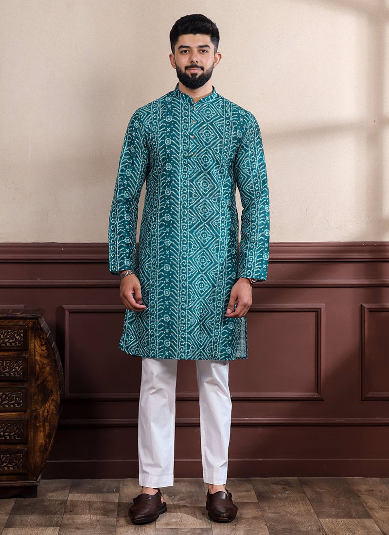 Graceful Rama Cotton Printed Kurta Pyjama Festive Wear