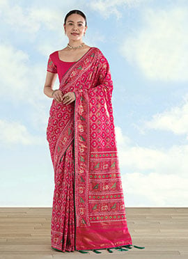 Graceful Rani Pink Banarasi Satin Silk Patola Zari Woven Saree
