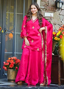 Graceful Rani Pink Frendy Silk Embroidered Palazzo Suit