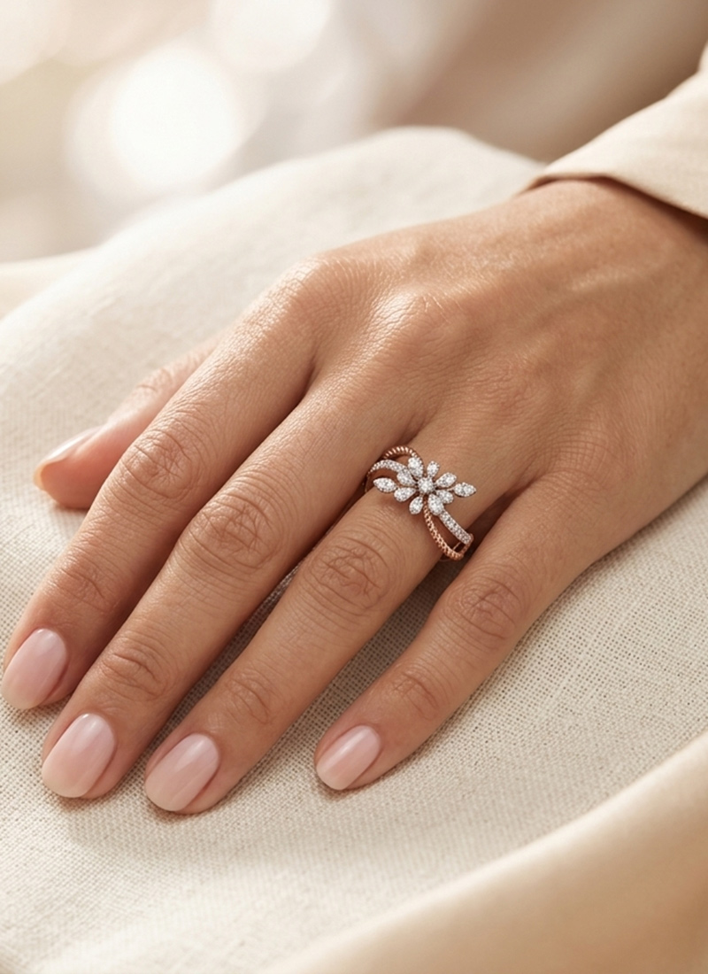 Graceful Rose Gold 925 Sterling Silver Moissanite Ring Wedding Wear