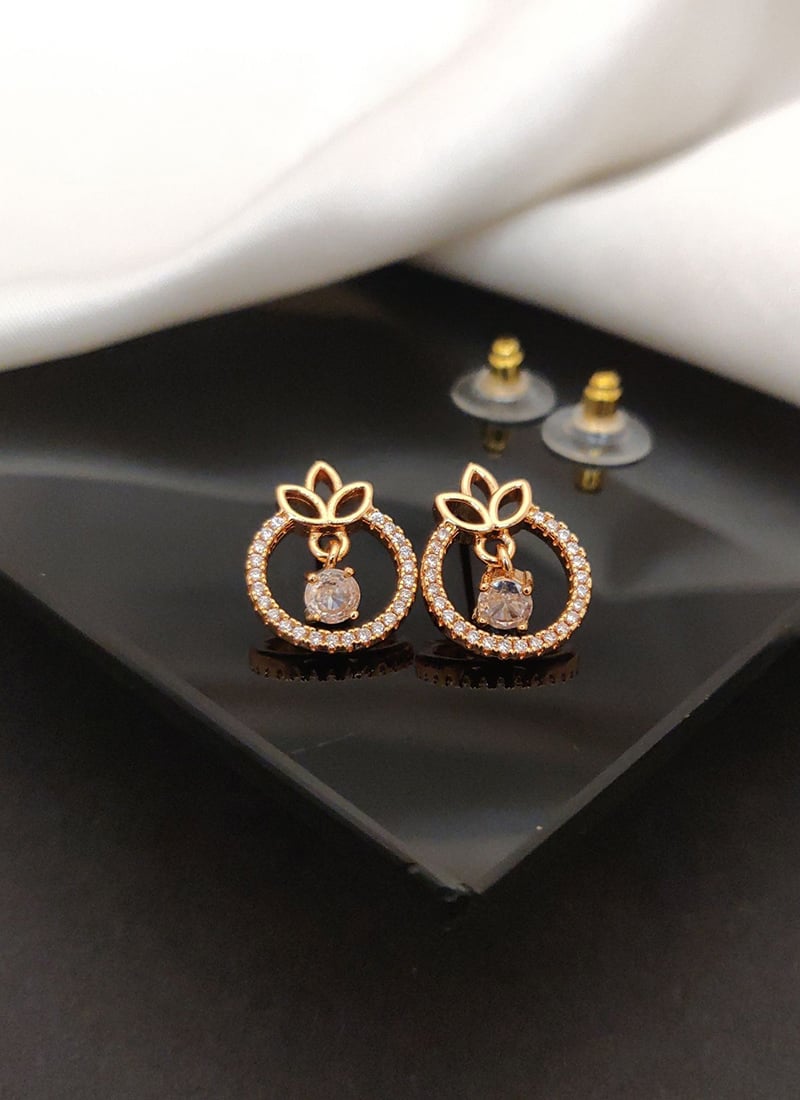 Graceful Rose Gold Cubic Zircon American Diamond Studs Festive Wear