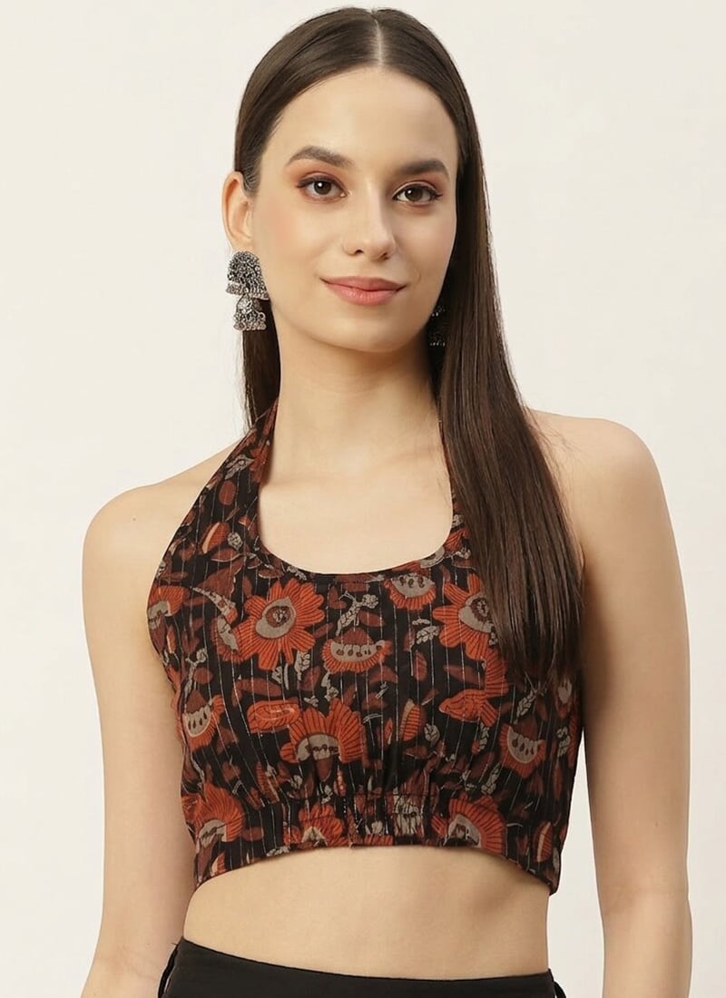 Graceful Rust Cotton Printed Blouse   After Six Wear