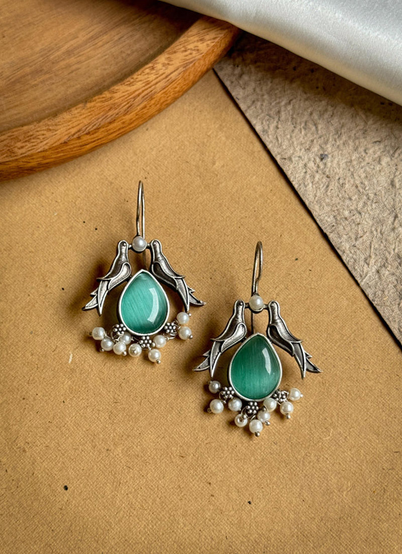 Graceful Turquoise Kundan Beads Bird Design Danglers Festive Wear
