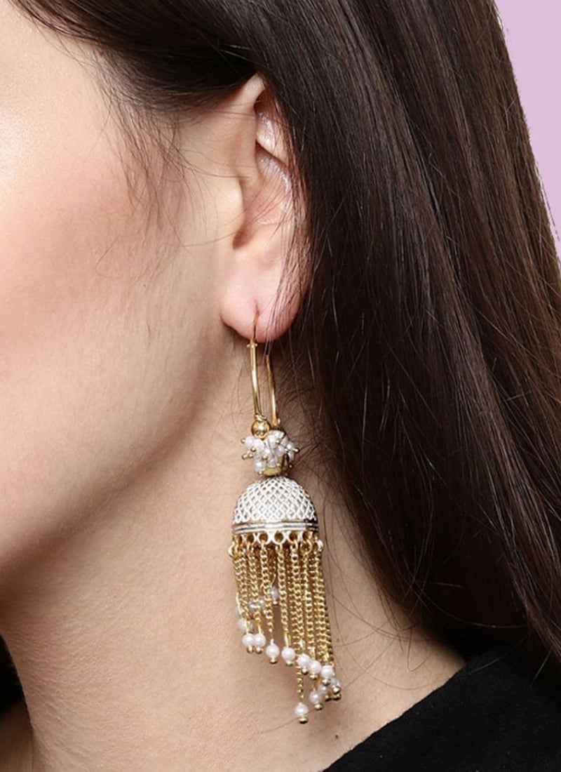Graceful White Beaded Jhumka