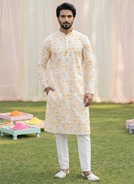 Graceful White Cotton Digital Print Kurta Pyjama