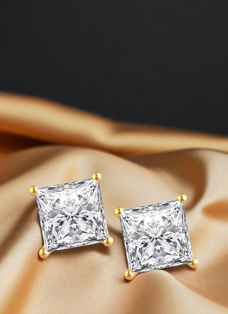 Graceful White Cubic Zirconia Gold Toned Artificial Stone Studs After Six Wear