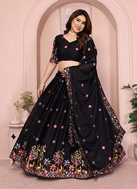 Graceful Black Georgette Embroidery Umbrella Lehenga