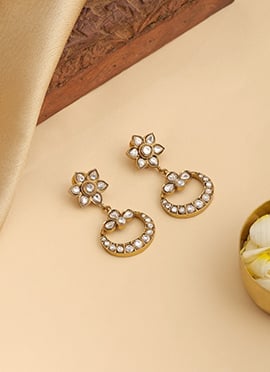 Graceful White Kundan Danglers