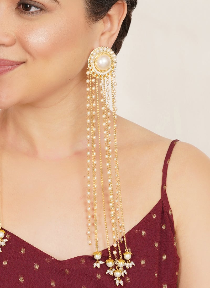 Graceful White Moti Beads Danglers Festive Wear