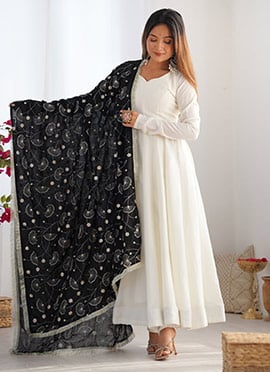 Graceful White Vichitra Silk Sequins Anarkali Suit